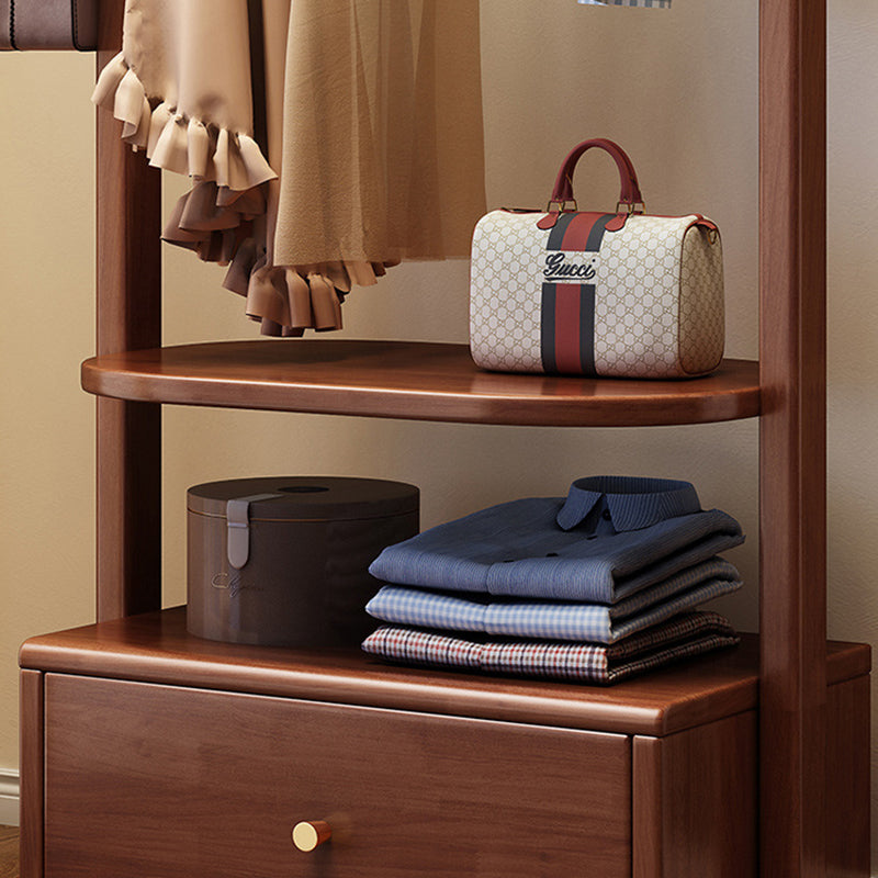 Traditional Chinese Rectangular Rubberwood Coat Hall Tree 1-Drawer For Entryway