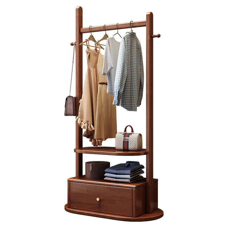 Traditional Chinese Rectangular Rubberwood Coat Hall Tree 1-Drawer For Entryway