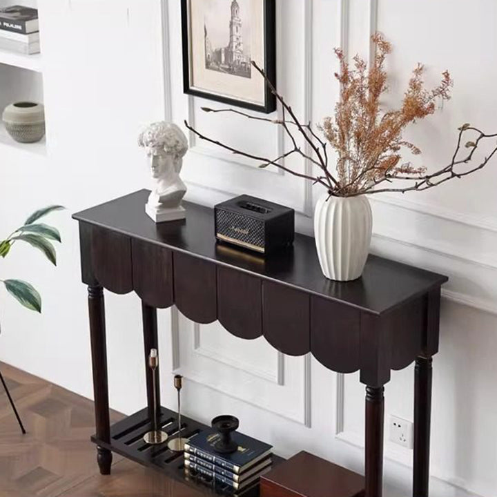 Modern Mid-Century Wavy-Edge Rectangular Solid Wood Console Table 2/3-Drawer For Entryway &amp; Hallway