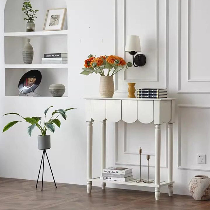 Modern Mid-Century Wavy-Edge Rectangular Solid Wood Console Table 2/3-Drawer For Entryway &amp; Hallway