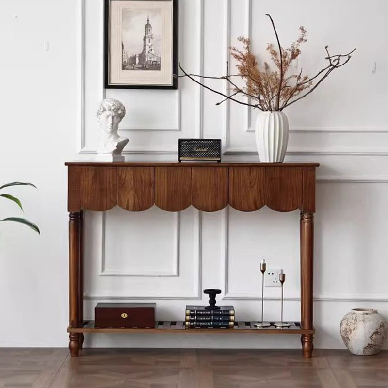 Modern Mid-Century Wavy-Edge Rectangular Solid Wood Console Table 2/3-Drawer For Entryway &amp; Hallway