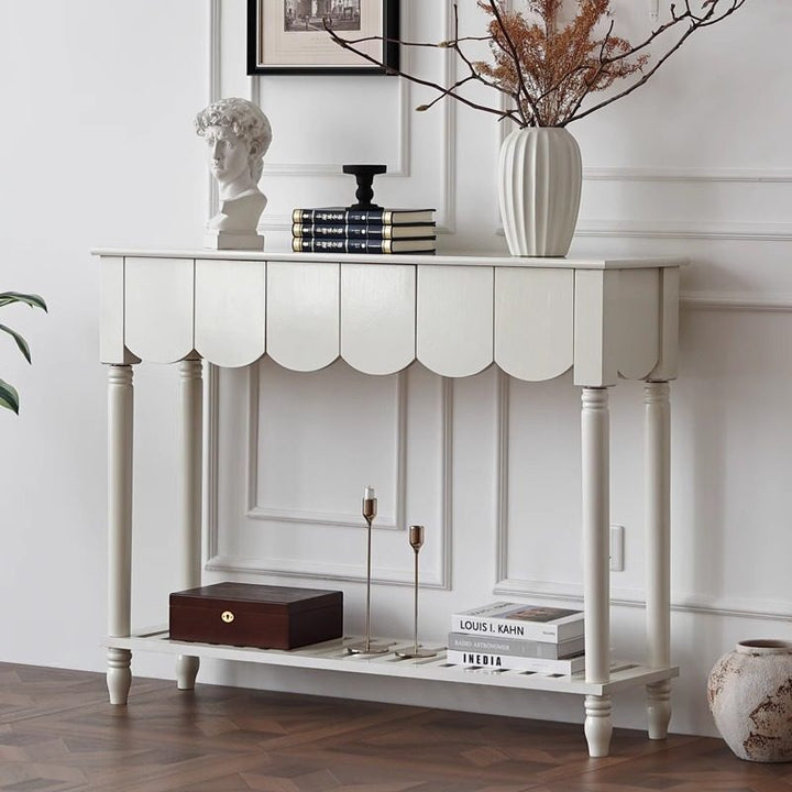 Modern Mid-Century Wavy-Edge Rectangular Solid Wood Console Table 2/3-Drawer For Entryway &amp; Hallway