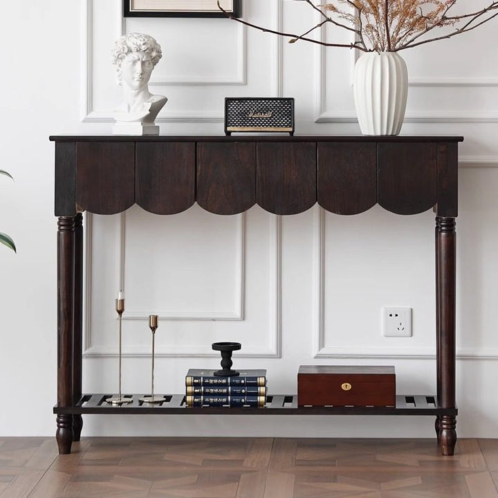 Modern Mid-Century Wavy-Edge Rectangular Solid Wood Console Table 2/3-Drawer For Entryway &amp; Hallway