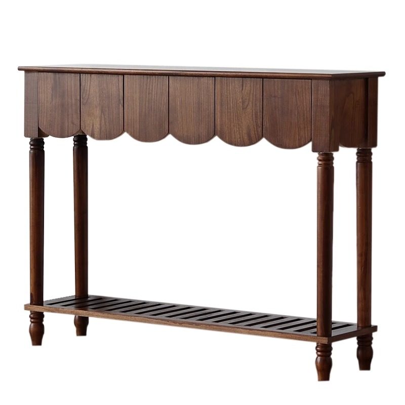 Modern Mid-Century Wavy-Edge Rectangular Solid Wood Console Table 2/3-Drawer For Entryway &amp; Hallway