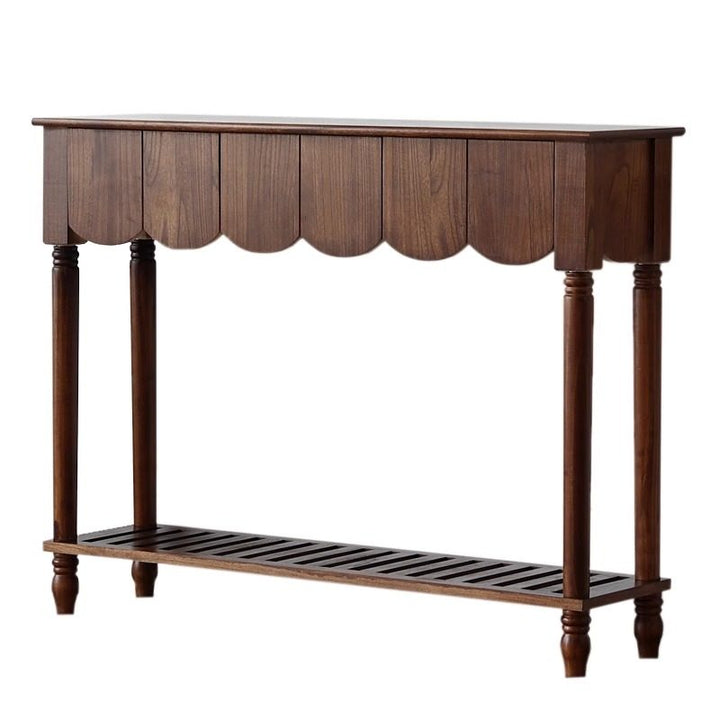 Modern Mid-Century Wavy-Edge Rectangular Solid Wood Console Table 2/3-Drawer For Entryway &amp; Hallway