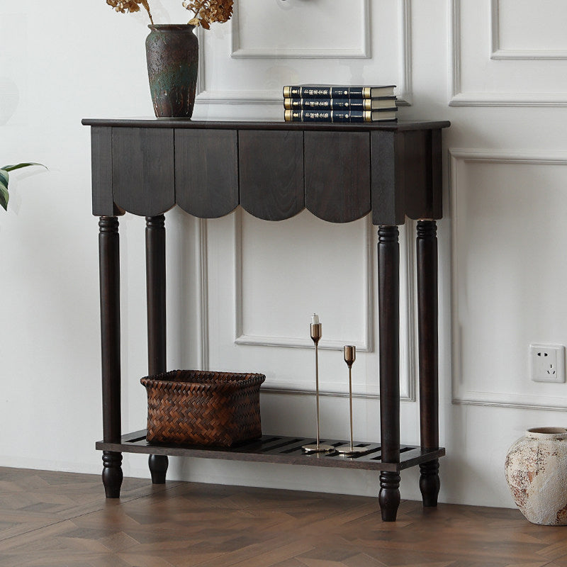 Modern Mid-Century Wavy-Edge Rectangular Solid Wood Console Table 2/3-Drawer For Entryway &amp; Hallway