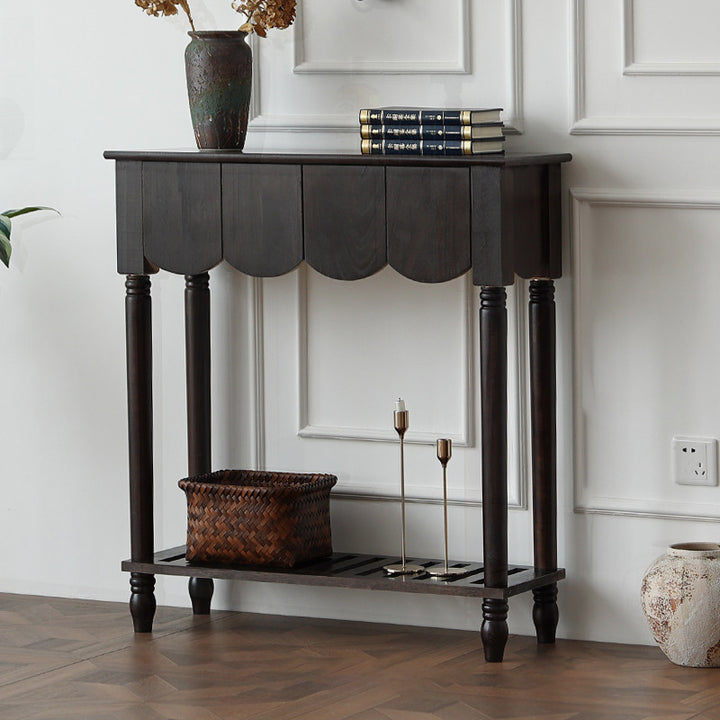 Modern Mid-Century Wavy-Edge Rectangular Solid Wood Console Table 2/3-Drawer For Entryway &amp; Hallway