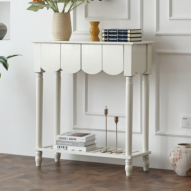 Modern Mid-Century Wavy-Edge Rectangular Solid Wood Console Table 2/3-Drawer For Entryway &amp; Hallway