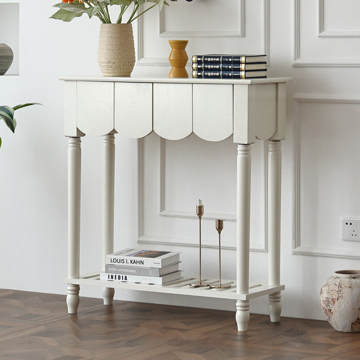 Modern Mid-Century Wavy-Edge Rectangular Solid Wood Console Table 2/3-Drawer For Entryway &amp; Hallway