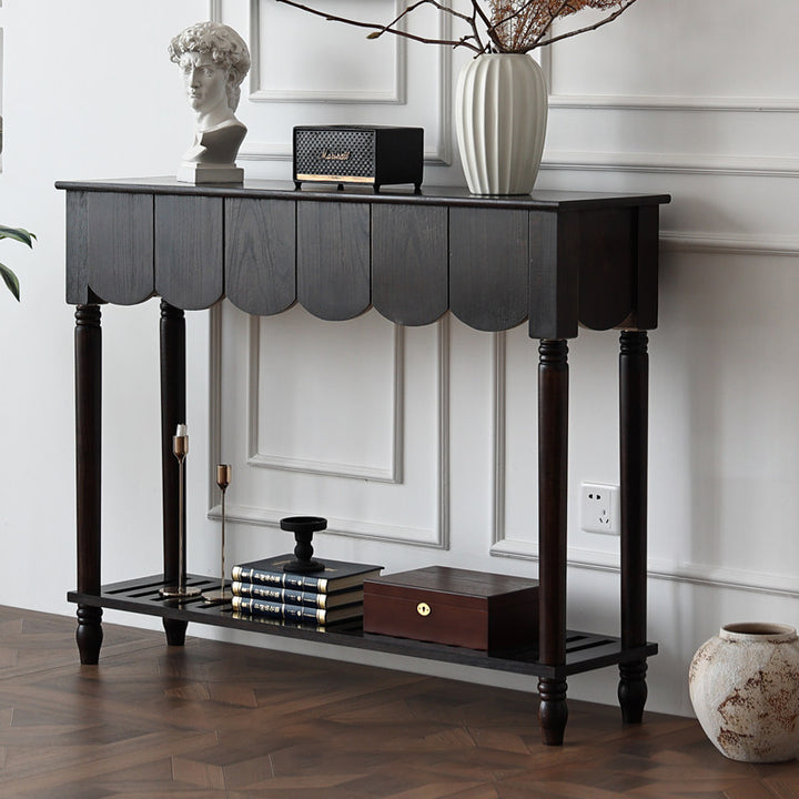 Modern Mid-Century Wavy-Edge Rectangular Solid Wood Console Table 2/3-Drawer For Entryway &amp; Hallway