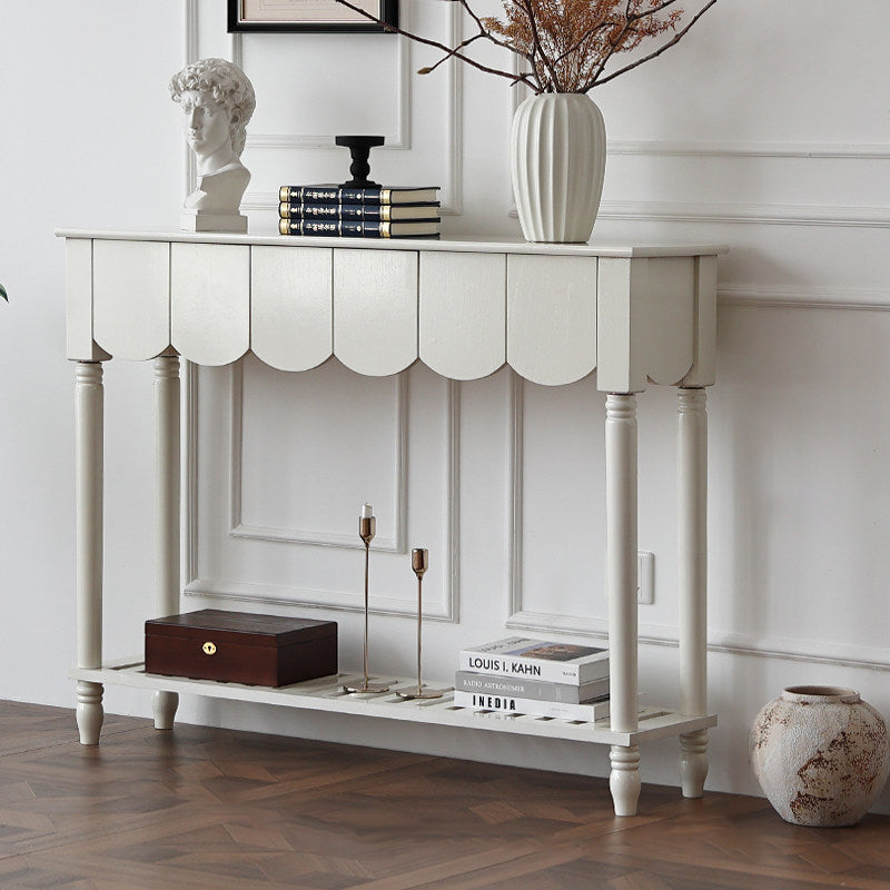 Modern Mid-Century Wavy-Edge Rectangular Solid Wood Console Table 2/3-Drawer For Entryway &amp; Hallway
