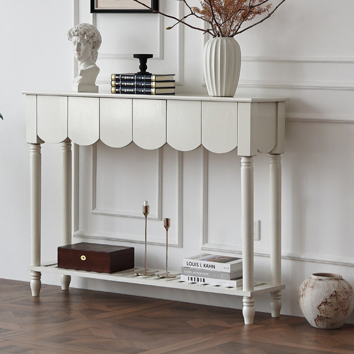Modern Mid-Century Wavy-Edge Rectangular Solid Wood Console Table 2/3-Drawer For Entryway &amp; Hallway