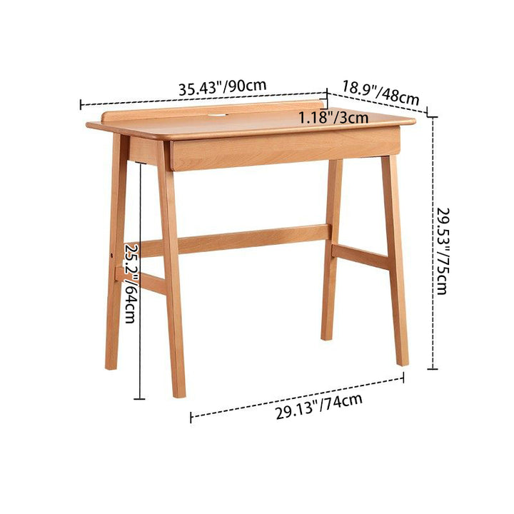 Bureau rectangulaire moderne minimaliste en hêtre massif, contreplaqué et bois d&