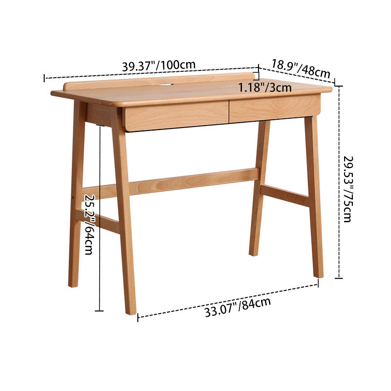 Bureau rectangulaire moderne minimaliste en hêtre massif, contreplaqué et bois d&