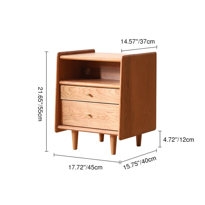 Modern Minimalist Rectangular Cherry Wood Beech Wood Solid Wood Plywood Space-Saving Nightstand 2-Drawer For Bedroom