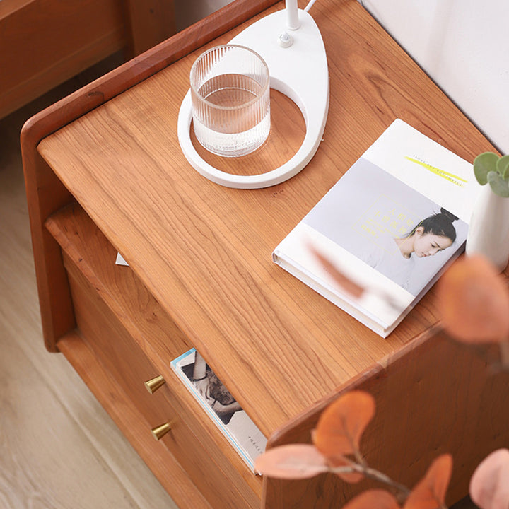 Modern Minimalist Rectangular Cherry Wood Beech Wood Solid Wood Plywood Space-Saving Nightstand 2-Drawer For Bedroom