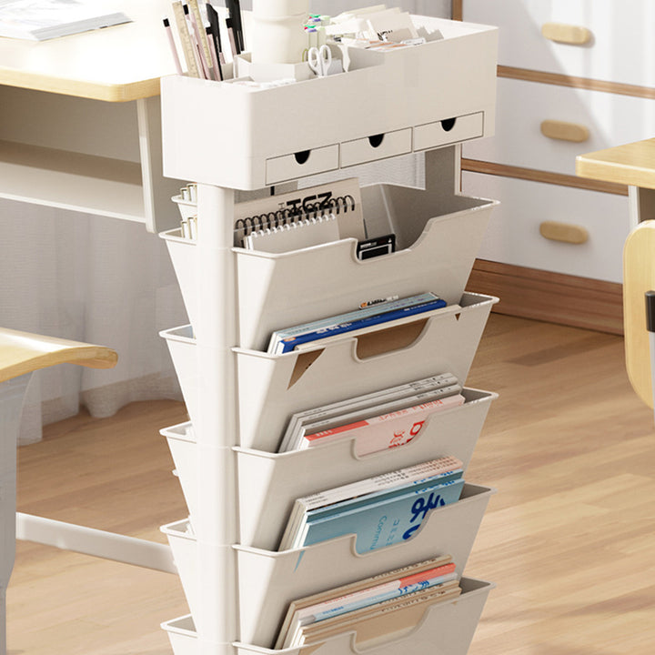 Modern Simplicity Trapezoid PP Plastic Movable Large Capacity Bookshelf 6-Storage Bin For Home Office