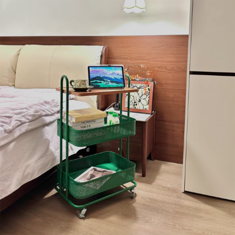 Étagère de rangement mobile à 3 niveaux en fer et panneau PVC rectangulaire industriel contemporain pour salon et chambre 