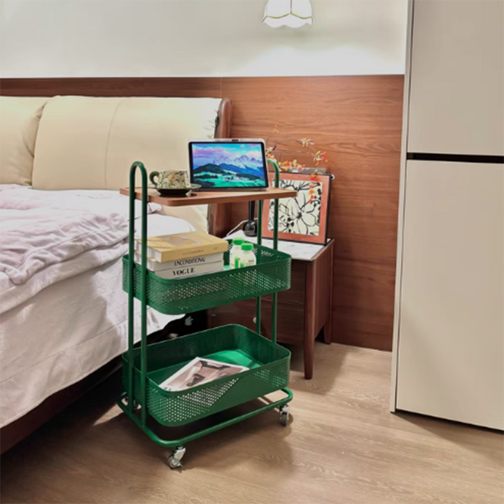 Étagère de rangement mobile à 3 niveaux en fer et panneau PVC rectangulaire industriel contemporain pour salon et chambre 