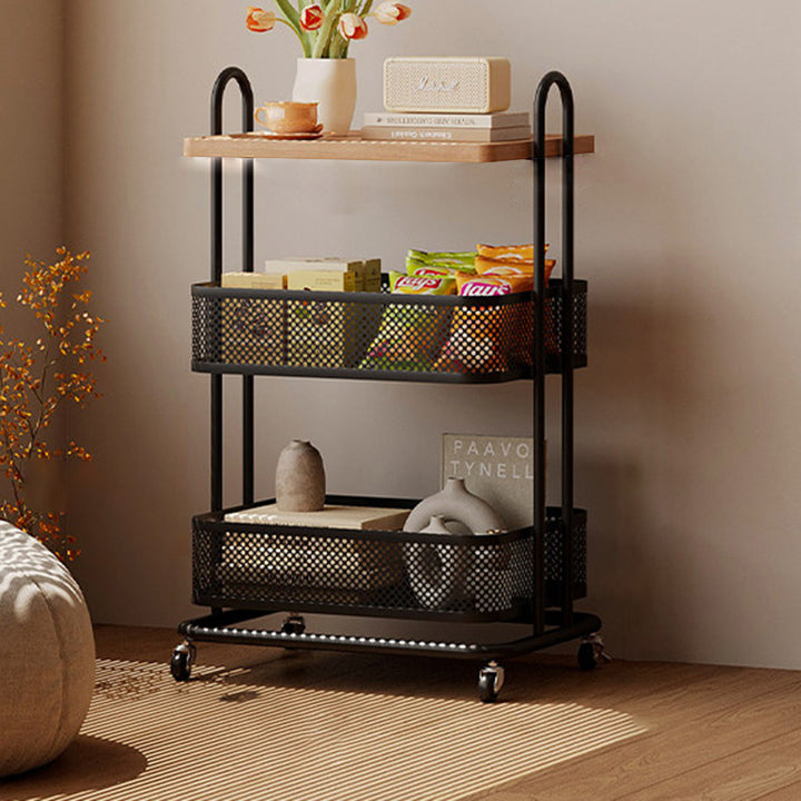 Étagère de rangement mobile à 3 niveaux en fer et panneau PVC rectangulaire industriel contemporain pour salon et chambre 