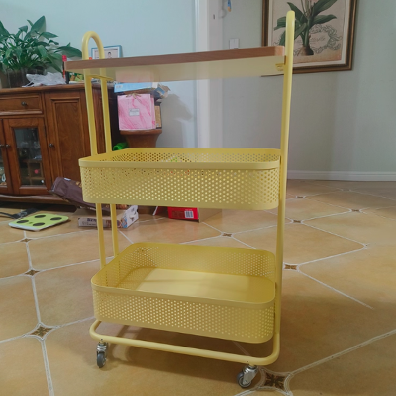 Étagère de rangement mobile à 3 niveaux en fer et panneau PVC rectangulaire industriel contemporain pour salon et chambre 