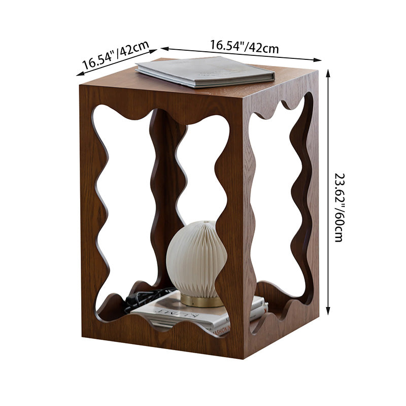 Traditional French Wavy Rectangular Plywood Portable End Table 2-Tier For Living Room &amp; Bedroom