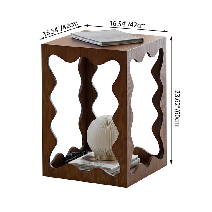 Traditional French Wavy Rectangular Plywood Portable End Table 2-Tier For Living Room &amp; Bedroom