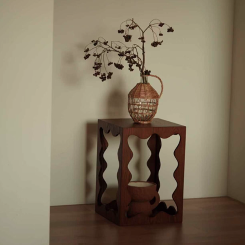 Traditional French Wavy Rectangular Plywood Portable End Table 2-Tier For Living Room &amp; Bedroom