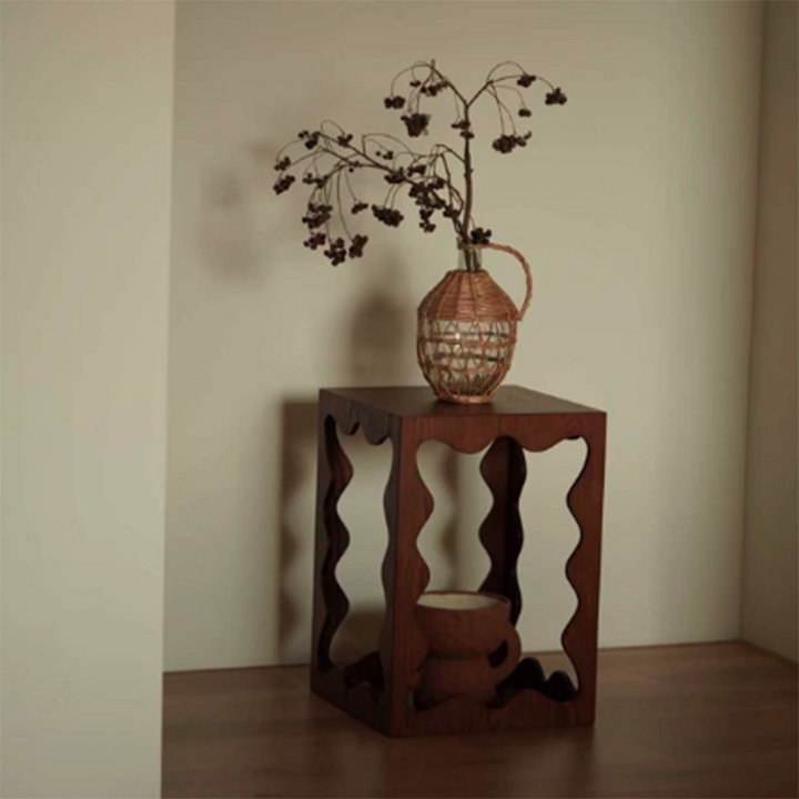 Traditional French Wavy Rectangular Plywood Portable End Table 2-Tier For Living Room &amp; Bedroom