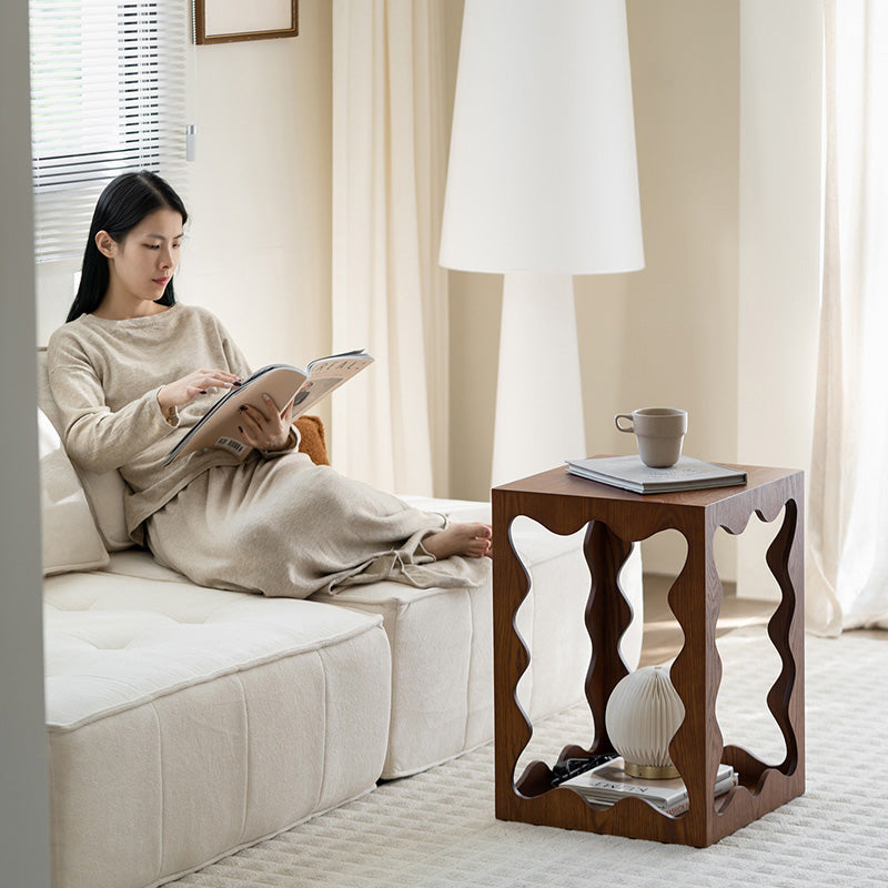 Traditional French Wavy Rectangular Plywood Portable End Table 2-Tier For Living Room &amp; Bedroom