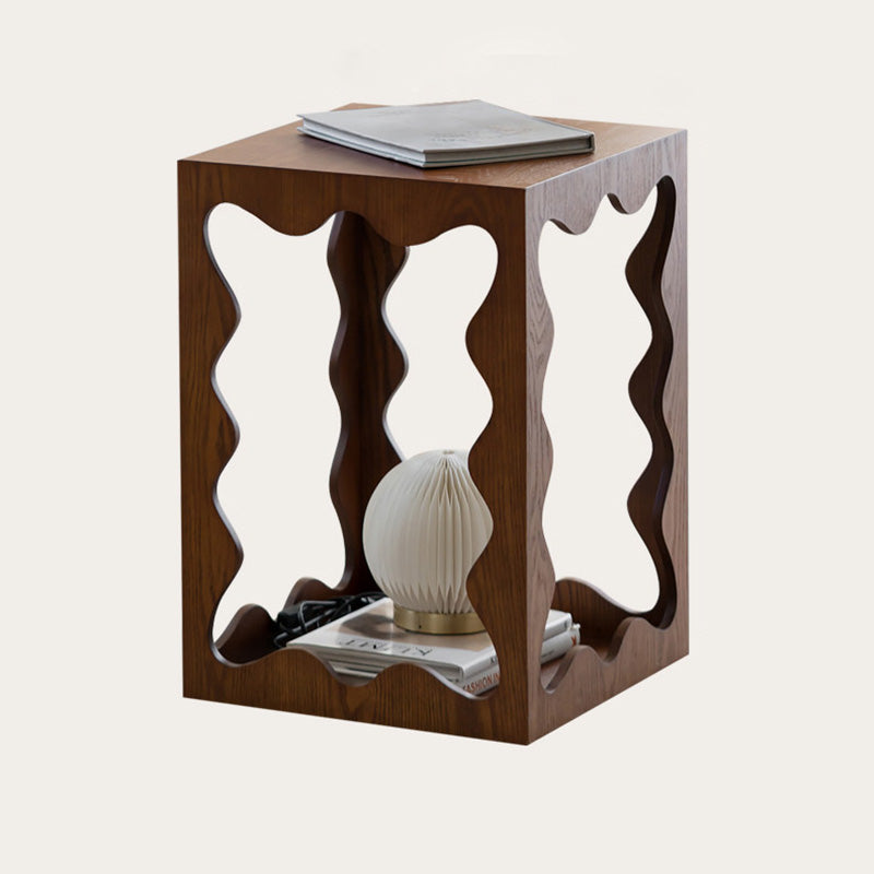 Traditional French Wavy Rectangular Plywood Portable End Table 2-Tier For Living Room &amp; Bedroom