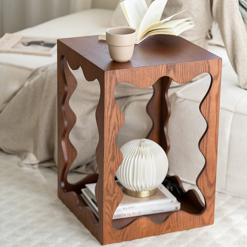 Traditional French Wavy Rectangular Plywood Portable End Table 2-Tier For Living Room &amp; Bedroom