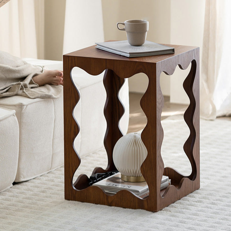Traditional French Wavy Rectangular Plywood Portable End Table 2-Tier For Living Room &amp; Bedroom