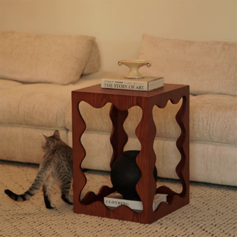 Traditional French Wavy Rectangular Plywood Portable End Table 2-Tier For Living Room &amp; Bedroom