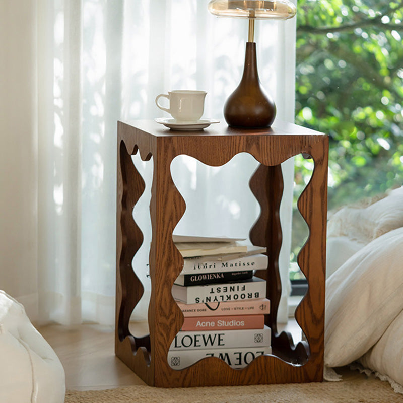 Traditional French Wavy Rectangular Plywood Portable End Table 2-Tier For Living Room &amp; Bedroom