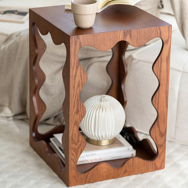 Traditional French Wavy Rectangular Plywood Portable End Table 2-Tier For Living Room &amp; Bedroom