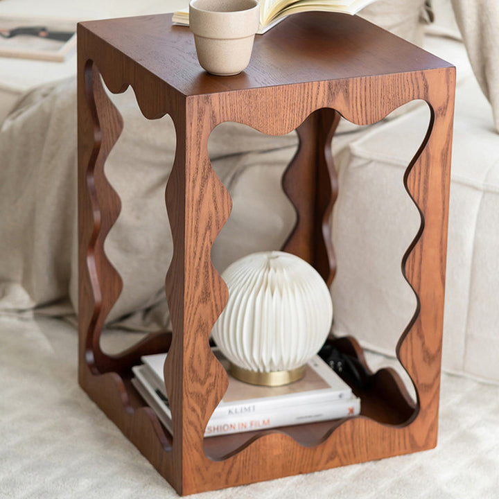 Traditional French Wavy Rectangular Plywood Portable End Table 2-Tier For Living Room &amp; Bedroom