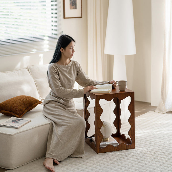 Traditional French Wavy Rectangular Plywood Portable End Table 2-Tier For Living Room &amp; Bedroom