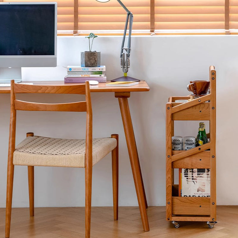 Estante de almacenamiento de madera de cerezo rectangular rústico tradicional con borde arqueado de 3 capas para sala de estar 