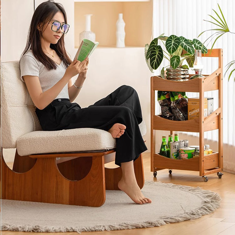 Estante de almacenamiento de madera de cerezo rectangular rústico tradicional con borde arqueado de 3 capas para sala de estar 
