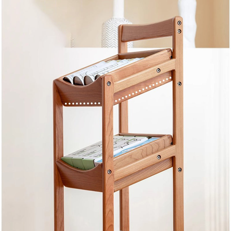 Estante de almacenamiento de madera de cerezo rectangular rústico tradicional con borde arqueado de 3 capas para sala de estar 