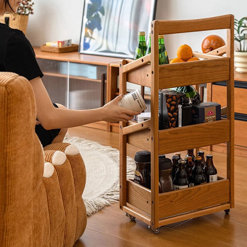 Estante de almacenamiento de madera de cerezo rectangular rústico tradicional con borde arqueado de 3 capas para sala de estar 