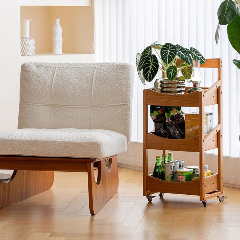 Estante de almacenamiento de madera de cerezo rectangular rústico tradicional con borde arqueado de 3 capas para sala de estar 