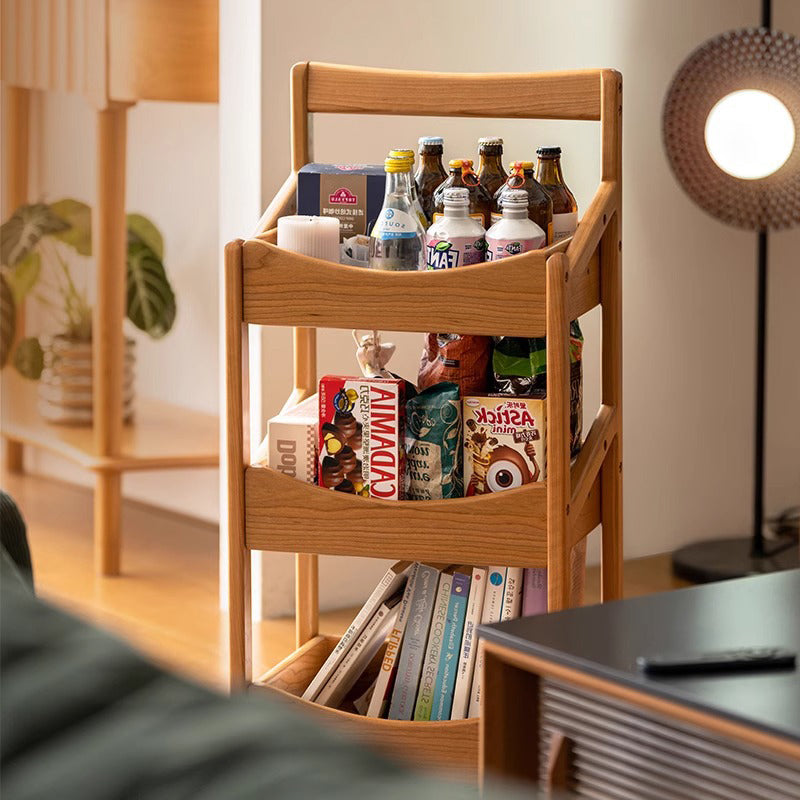 Estante de almacenamiento de madera de cerezo rectangular rústico tradicional con borde arqueado de 3 capas para sala de estar 