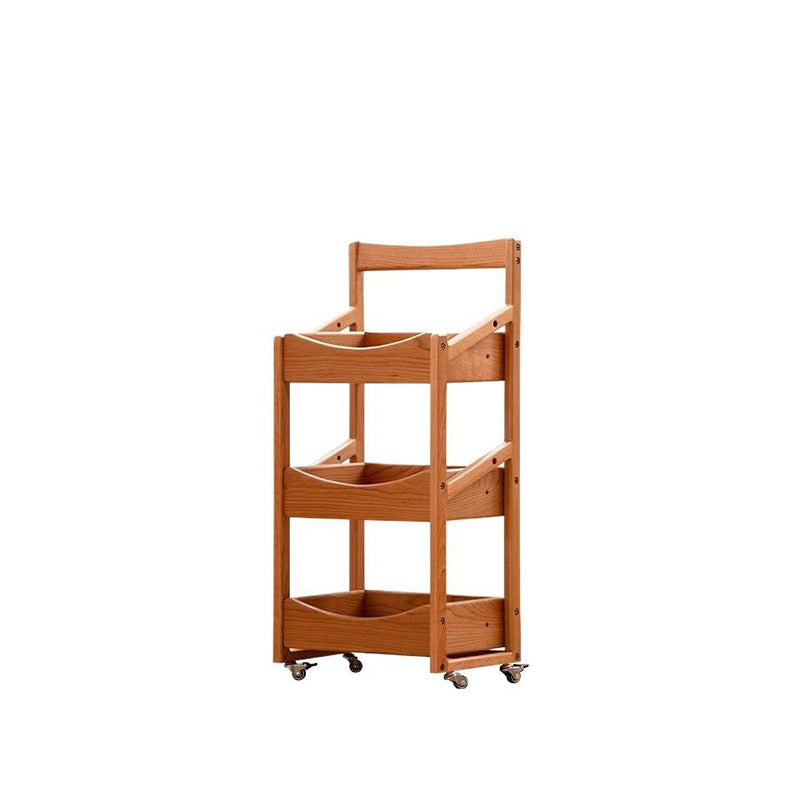 Estante de almacenamiento de madera de cerezo rectangular rústico tradicional con borde arqueado de 3 capas para sala de estar 