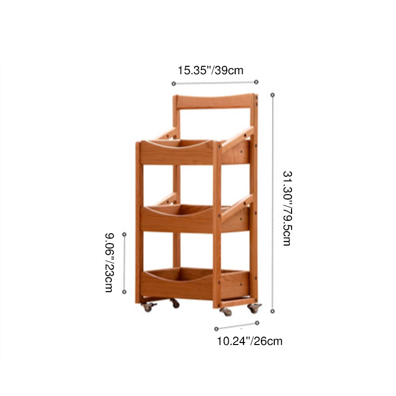 Estante de almacenamiento de madera de cerezo rectangular rústico tradicional con borde arqueado de 3 capas para sala de estar 