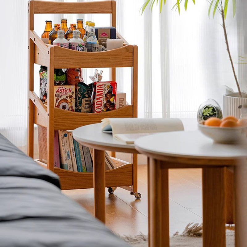 Estante de almacenamiento de madera de cerezo rectangular rústico tradicional con borde arqueado de 3 capas para sala de estar 