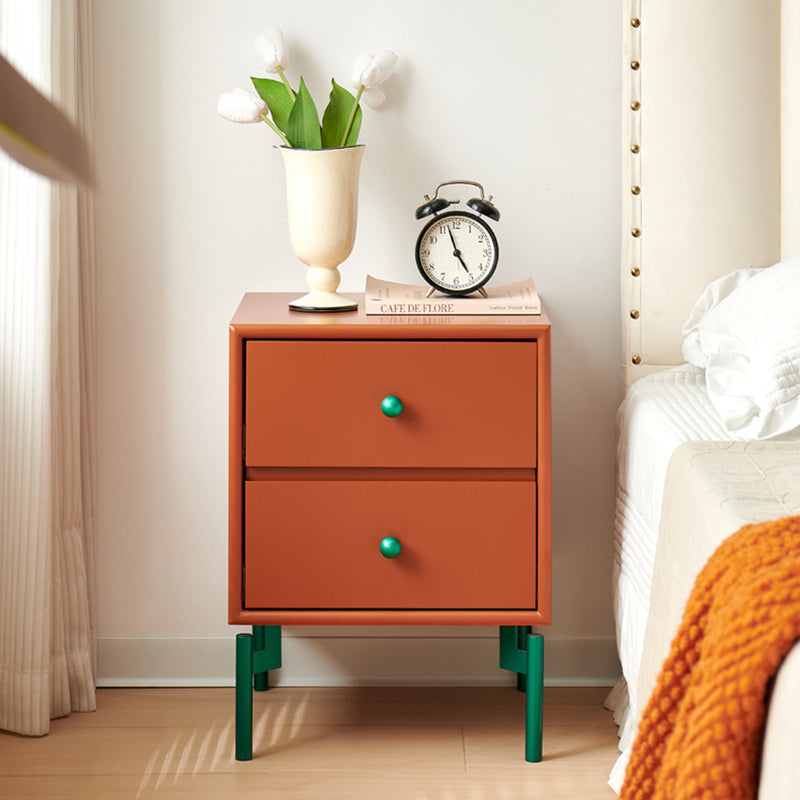 Contemporary Nordic Rectangular MDF Carbon Steel Nightstand With 1/2-Drawer For Bedroom
