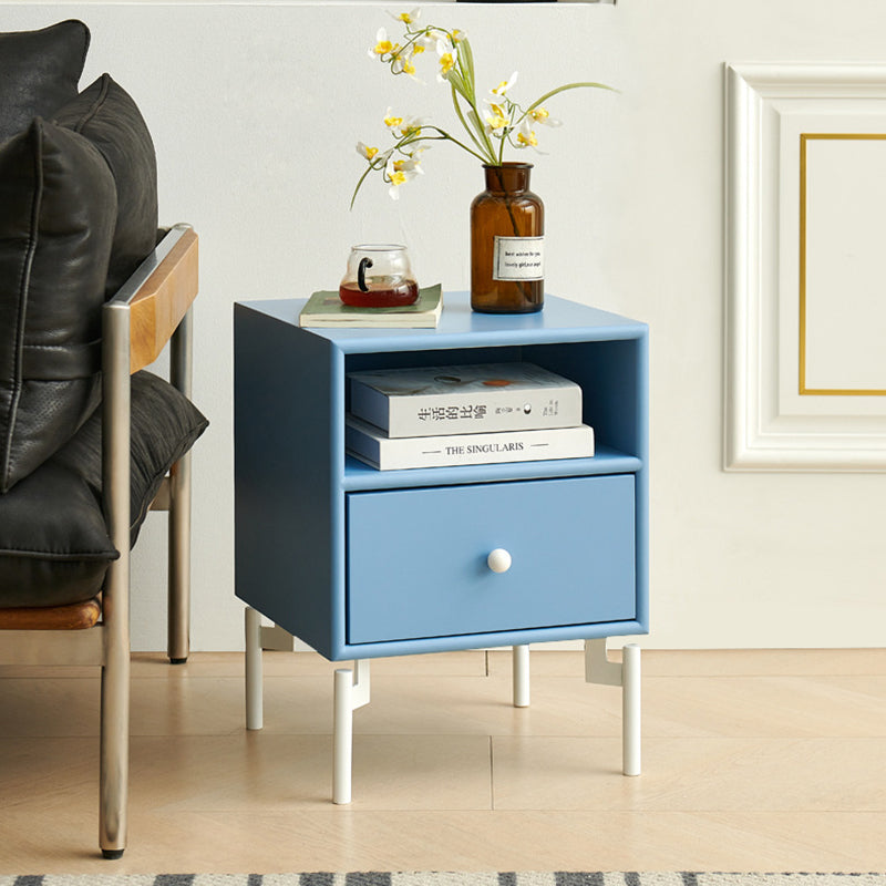 Contemporary Nordic Rectangular MDF Carbon Steel Nightstand With 1/2-Drawer For Bedroom