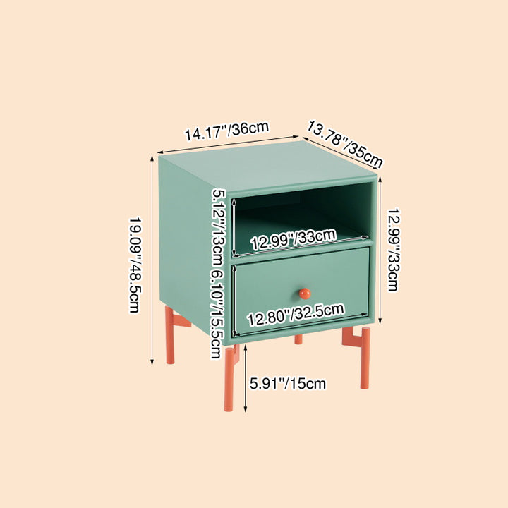 Contemporary Nordic Rectangular MDF Carbon Steel Nightstand With 1/2-Drawer For Bedroom